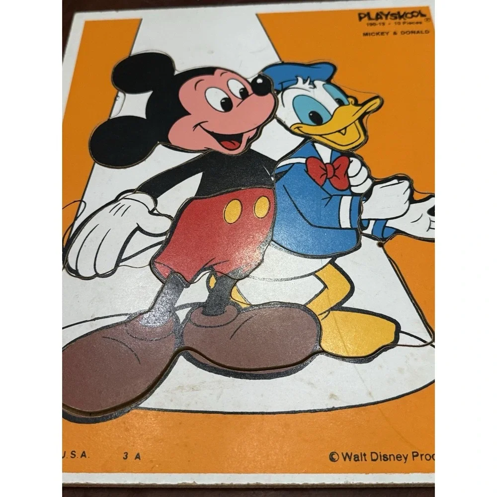 VTG Playskool Disney‎ Wooden Puzzles 70s Made in USA Donald Duck Mickey Mouse